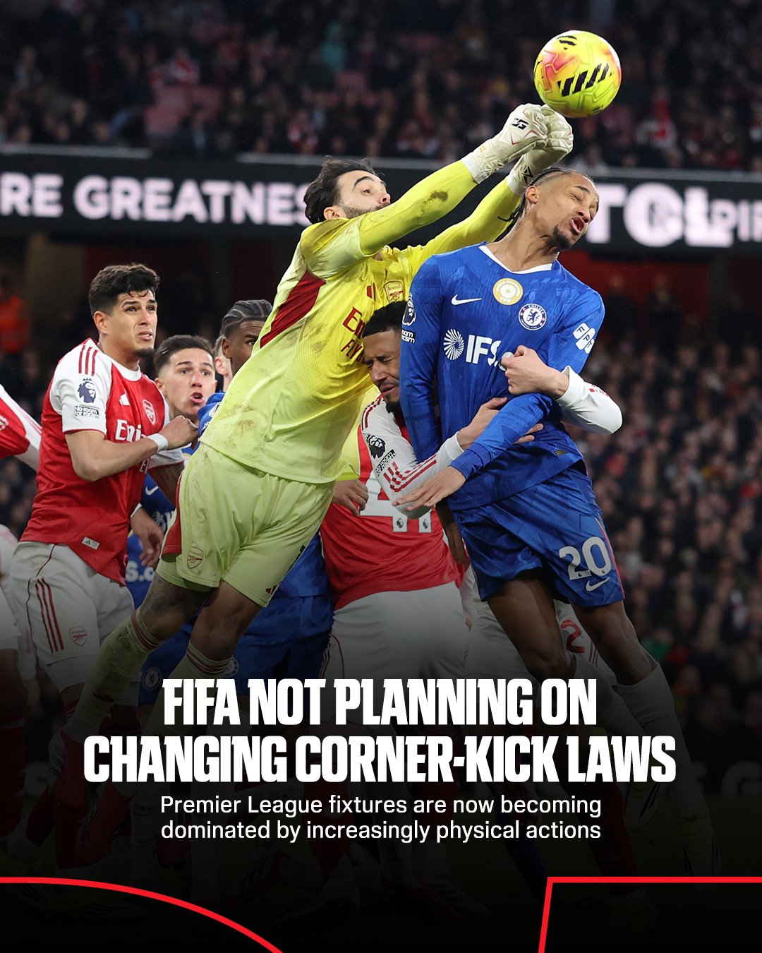 开云体育登录-ESPN：FIFA没有出台新规限制角球推搡，认为目前情况并不严重